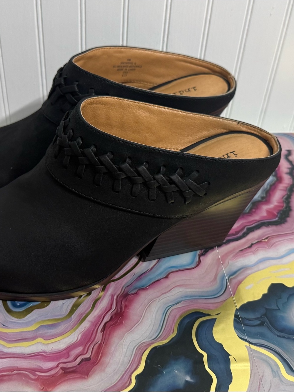 Black Women's Slip-On Woven Mule Heels